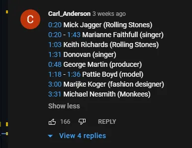 Screenshot of Beatles music video comments