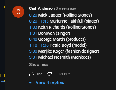 Screenshot of Beatles music video comments
