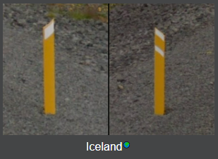 Screenshot of example Icelandic bollards on geohints.com